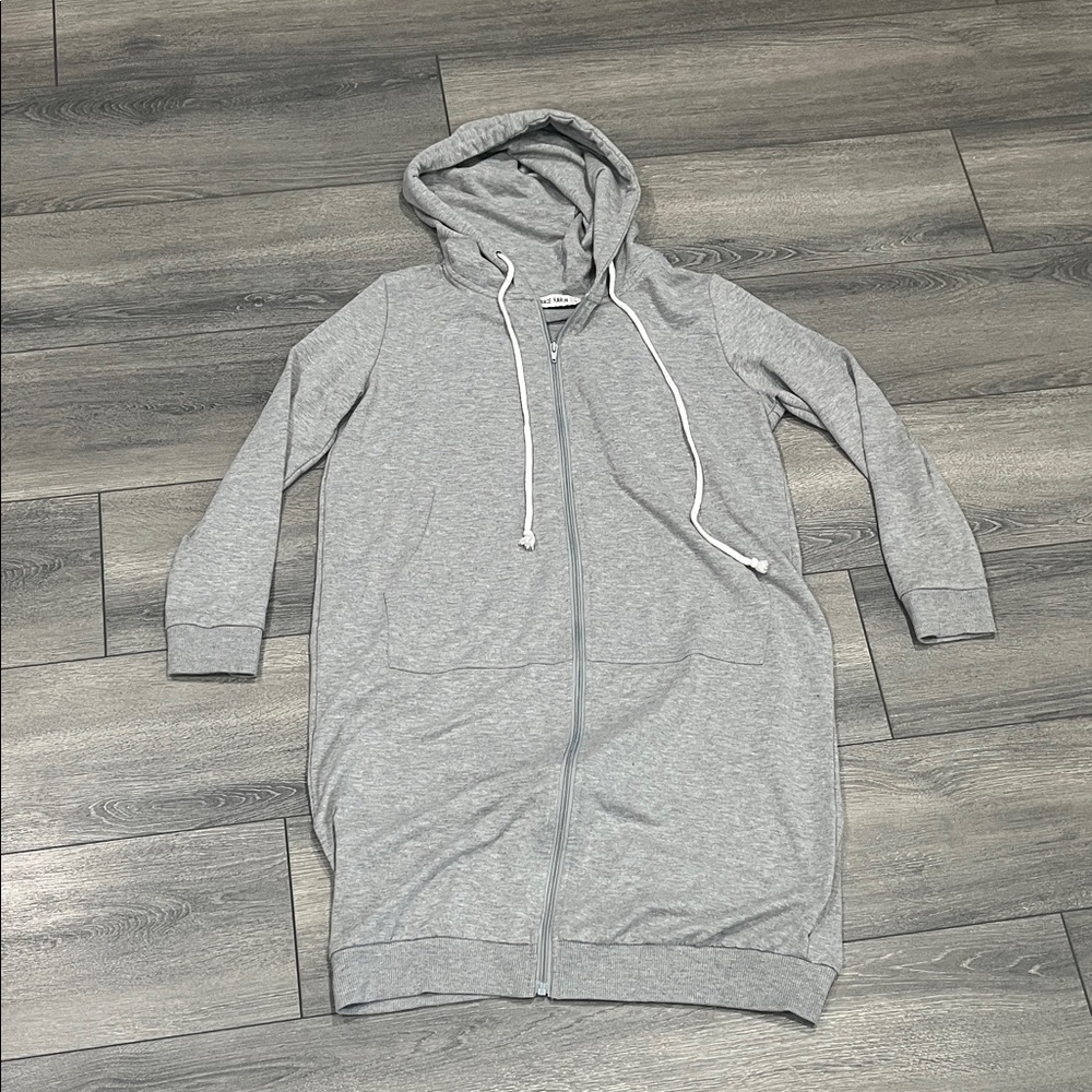 Grace Karin Heather Gray Zip-Up Hooded long Sweatshirt size small